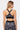 Tenue de sport Judoka Bandana Noir, brassière et legging à motif bandana noir et blanc, vue de dos sur mannequin