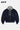 Blouson bomber à capuche Eschott Bleu marine à plat, de face, capuche grise amovible, zip et logo Schott