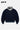 Blouson bomber à capuche Eschott Bleu marine à plat, vu de dos, capuche grise avec inscription Schott NYC