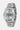 Montre Flamby Argent vue de trois quarts, bracelet en acier à maillons et cadran argenté orné d'une fleur de lys