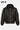 Blouson à capuche Eschott Cuir Noir de face à plat, écusson cœur brodé, poche zippée sur la manche