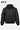 Blouson à capuche Eschott Cuir Noir vu de dos à plat, capuche en jersey noir et bas côtelé