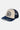 Casquette trucker Evander Bleu Marine, façade écrue brodée d'une fleur de lys bleu marine, visière effilochée