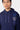 Sweat à capuche Evy Bleu Marine, gros plan sur mannequin homme, trois cœurs smiley bleus et blanc et cordons rayés