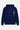 Sweat à capuche Evy Bleu Marine de face à plat, trois cœurs smiley bleus et blanc, cordons rayés, poche kangourou