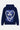 Sweat à capuche Evy Bleu Marine vu de dos à plat, grand cœur blanc et inscriptions Love Amor bleu violet