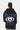 Sweat à capuche Fabian Noir porté de dos par une mannequin femme, grand logo ELVN PRS bleu et blanc