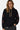 Sweat à capuche Fendy Noir porté par une femme, vue de face, cordons beiges et lettres gothiques marron sur les manches