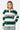 T-shirt polo rayé Feva Vert porté par une femme, de face, inscription ELVNPRS rose, étiquette noire en bas