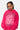 Sweat à capuche Fepito Rose porté de face par une mannequin, toile d'araignée blanche en relief et cœur à croix sur le devant
