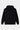 Sweat à capuche Flocon Noir de dos à plat, bordure de capuche à surpiqûres blanches, sans motif