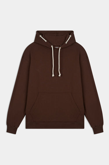Sweat à capuche Fresh Marron de face sur fond blanc, cordons écrus et poche kangourou