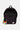 Sac à dos Job Noir ouvert de face, doublure noire visible, porte-clés fleur crochetée et patch cœur rose