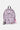 Sac à dos Jalley Bandana Rose de face, motif bandana noir sur fond lilas, patch cœur et mousqueton rose