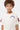 T-shirt Jacaria Écru porté par un garçon, gros plan buste avec inscription Elevenparis bleue en arc et lettres bordeaux