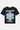 T-shirt Jamaica Noir à plat de dos, grande fleur bleue souriante et inscriptions Elevenparis, Melrose Avenue