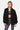 Veste à capuche zippée Jaway Noir portée par une mannequin femme, de face, petit coeur brodé sur la poitrine