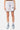 Short Jelissa Gris Chiné porté par une mannequin femme, de face, petites fleurs brodées, cordon lilas et bords bleus