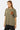 T-shirt Power Kaki porté par une mannequin femme, de trois quarts, petite poche en cuir marron sur la poitrine