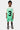 Short Jorick Vert porté par un garçon avec t-shirt assorti numéro 3, vue de face en pied, chaussettes noires hautes