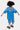 T-shirt Jude Bleu enfant vu de dos, lettrage ELVNPRS et cœur à ruban, porté avec un short bleu assorti et baskets noires