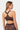 Brassière de sport Judoka Léopard portée de dos de profil, bretelles marron croisées avec boucles, motif léopard