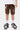 Short Juliette Léopard porté de face, motif léopard brun orné de fleurs de lys roses et blanche, baskets noires