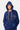 Sweat à capuche zippé Moon Bandana Bleu Marine, capuche relevée, porté par une femme, surpiqûres colorées