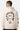Sweat à capuche Poncho Écru porté par un mannequin homme de dos, smiley No Snitch marron cerclé de lettres gothiques