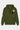 Sweat à capuche Poncho Kaki de face à plat, poche kangourou, deux fleurs de lys blanche et noire sur la poitrine