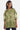 T-shirt Provence Kaki en maille ajourée porté par un mannequin femme, de face, col V, numéro 03 et manches rayées crème