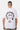 T-shirt Punky Blanc porté par un mannequin homme, de dos, smiley en lettrage gothique brun léopard, No Snitch et triangle