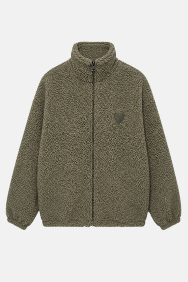 Veste polaire zippée Taley Laurier vue de face à plat, col montant et petit coeur ton sur ton