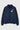 Veste zippée Taren Bleu Marine vue de face à plat, bandes noires à liseré bleu clair, fleurs de lys sur la poitrine
