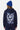 Sweat à capuche Tevy Bleu Marine porté par une femme, de dos, bonnet bleu, grand cœur blanc et graffiti bleu clair