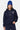 Sweat à capuche Tevy Bleu Marine porté par une femme, de face, avec bonnet bleu et cœur smiley blanc sur la poitrine