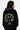 Sweat à capuche Toncho Noir porté de dos par une femme, smiley kaki Elevenparis et triangle au dos