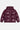 Doudoune à capuche Toupie Burgundy bordeaux brillant de face à plat, zip central et petit écusson cœur sur la poitrine