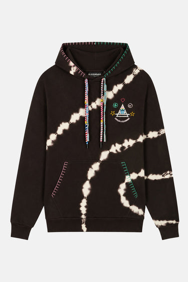 Hoodie Elevenparis Tulipe Cacao tie-dye noir broderie Loveless - vue de face fond studio