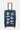 Valise Fugers Bleu Marine M de face, coque bleu foncé ornée de patchs colorés, poignée et roulettes orange