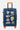 Valise Fugers Bleu Marine S de face, coque bleu foncé avec patchs colorés, poignée et roulettes orange