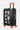 Valise Fugers Noir S de trois quarts, coque noire, patchs colorés, poignée argentée, cadenas et roulettes orange