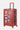Valise Fugers Rouge M de trois quarts, coque rouge, patchs colorés, poignée latérale argentée, roulettes orange