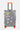 Valise Fugers Argent M de face, coque gris argenté ornée de patchs colorés, poignée et roulettes orange