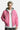 Blouson Eschott Rose porté de face par un mannequin homme, capuche grise, écusson cœur rose et patch sur la poitrine