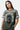 T-shirt Joinville Kaki bicolore porté par une mannequin femme, numéro 3 bleu marine, manches rayées blanc et marine