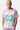T-shirt Jovann Écru en mesh à épaules roses et col V vert, numéro 03 vert d'eau, vue de face portée en gros plan