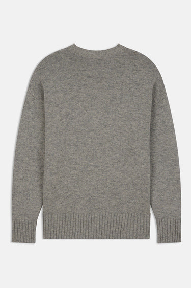 Pull col rond Edmo Gris à plat, vu de dos, maille grise chinée unie, bords côtes