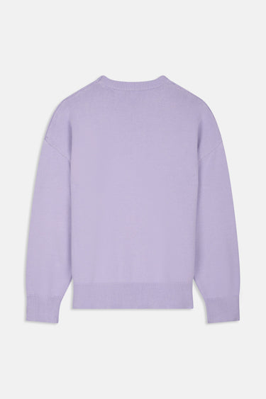 Pull Jedmo Lilas vu de dos à plat, col rond et bords côtes, maille unie