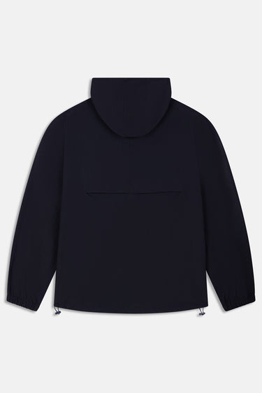 Veste coupe-vent Jaway Noir vue de dos à plat, capuche et cordons de serrage à l'ourlet
